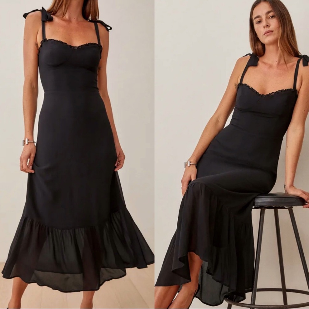 Reformation Nikita Dress Black Maxi Tie Shoulder 6